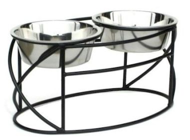 Oval Cross Double Raised Feeder - Small - White