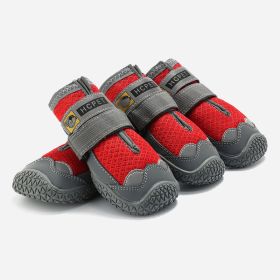 Pet Non-Skid Booties, Waterproof Socks Breathable Non-Slip with 3m Reflective Adjustable Strap Small to Large Size (4PCS/Set) Paw Protector (Color: Red, Size: L)