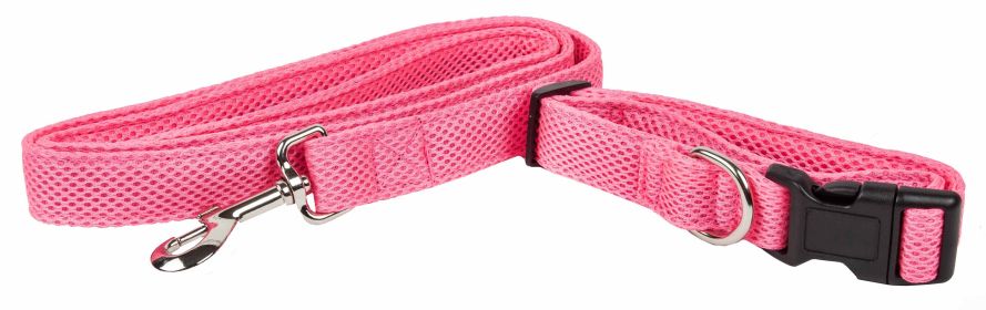 Pet Life 'Aero Mesh' 2-In-1 Dual Sided Comfortable And Breathable Adjustable Mesh Dog Leash-Collar (Color: Pink, Size: medium)