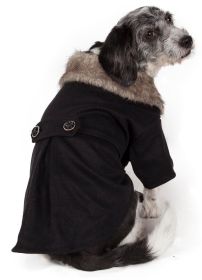 Buttoned 'Coast-Guard' Fashion Faux-Fur Collared Wool Pet Coat (Size: X-Small)